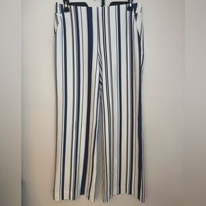 Chico's Ponte Wide Leg Striped Pull On Trousers NWT Women’s Size 2 12R Navy